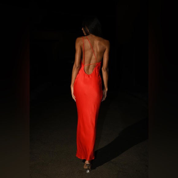 Meshki Dresses & Skirts - NWT! MESHKI ALEJANDRA One Shoulder Satin Maxi Dress - Vermilion Red